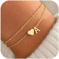 Amazon cross-border uppercase english multi-layered double-layered simple and fashionable 26 letters compact heart pendant anklet jewelry