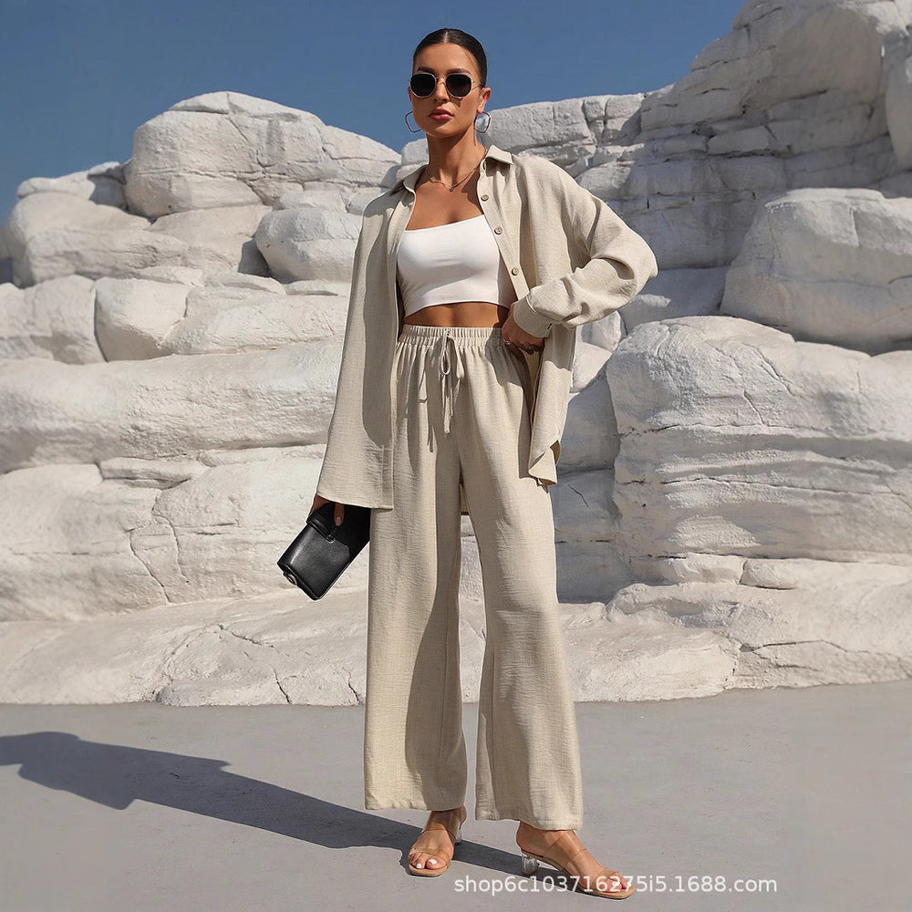 European and american cross-border  summer new arrival: loose-fit two-piece set with wide-leg pants - casual outfit for wholesale export