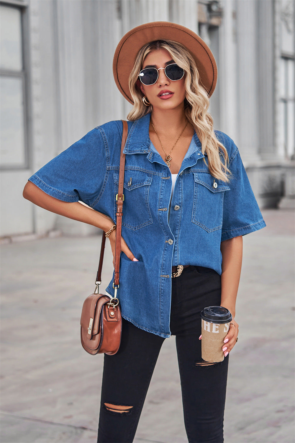 Ebay fashion cross-border foreign trade  new arrival washed thin denim shirt tops  short-sleeved cardigan for women