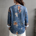 Women's bohemian style vacation shirt - blue floral print, flowy, loose fit, long sleeve pullover blouse - wholesale supply