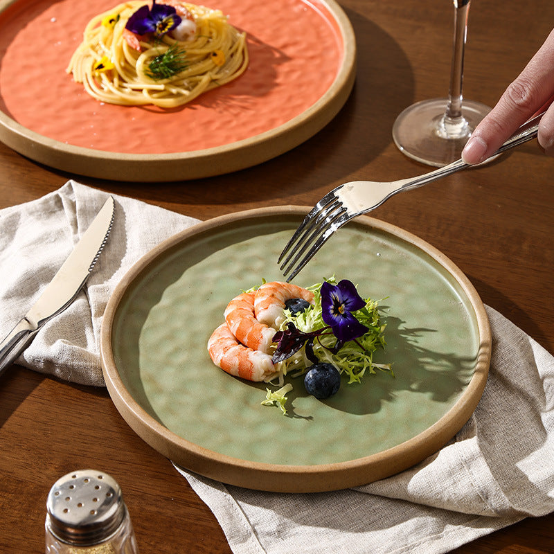 Retro stoneware western food steak plate japanese style with edge restaurant hotel for homestylish shallow plate dessert side dish plate
