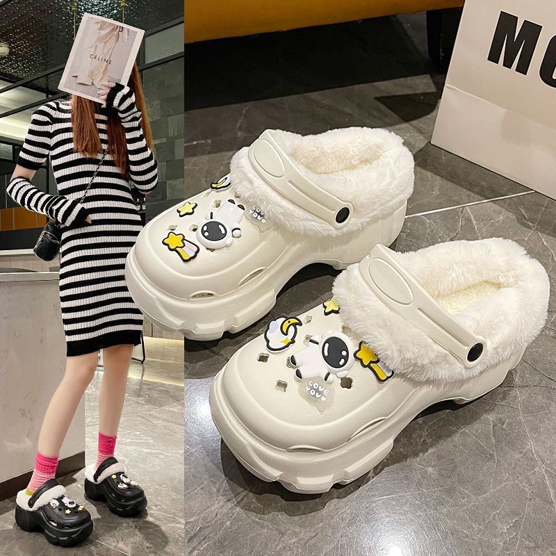 Detachable cotton slippers for women, suitable for autumn and winter wear, thick-soled winter 2024 new style cotton slippers, fleece-lined clogs for winter