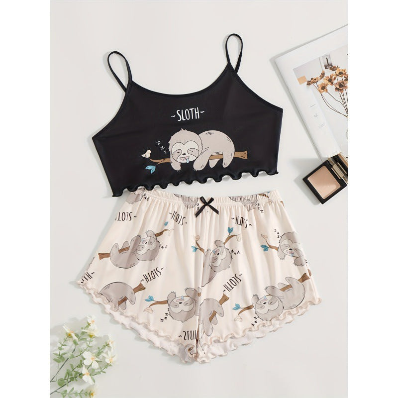 women's pajamas summernew arrival sling off-shoulder home cute printed pajamas home wear night wear