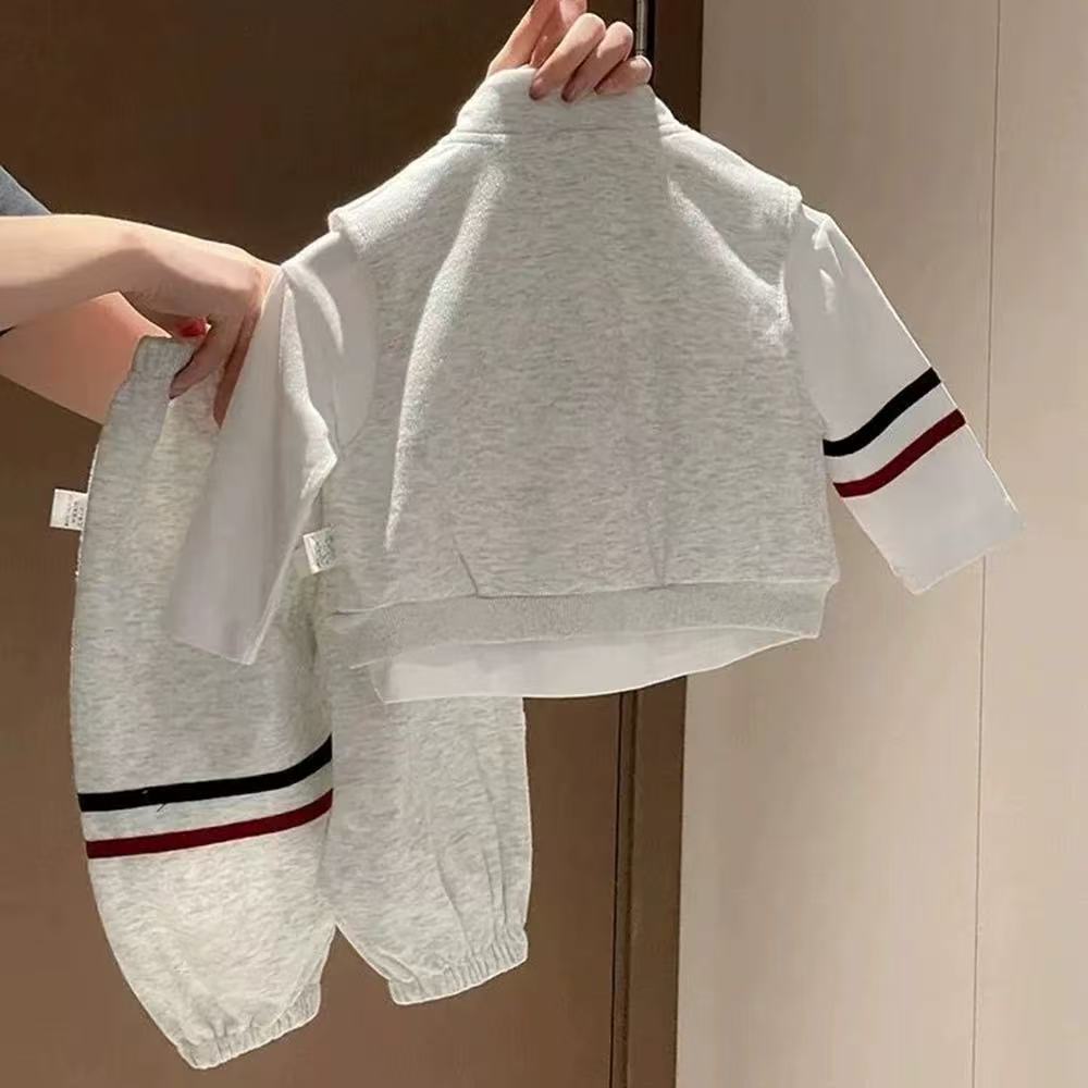 New spring/autumn korean style cartoon vest set for boys and girls - stylish and casual three-piece outfit with sweatshirt
