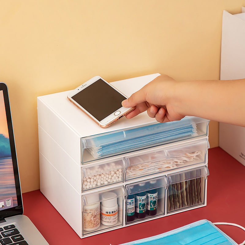 Drawer storage box Desktop pull-out mask storage box Household makeup brush Cotton ins Desktop storage cabinet