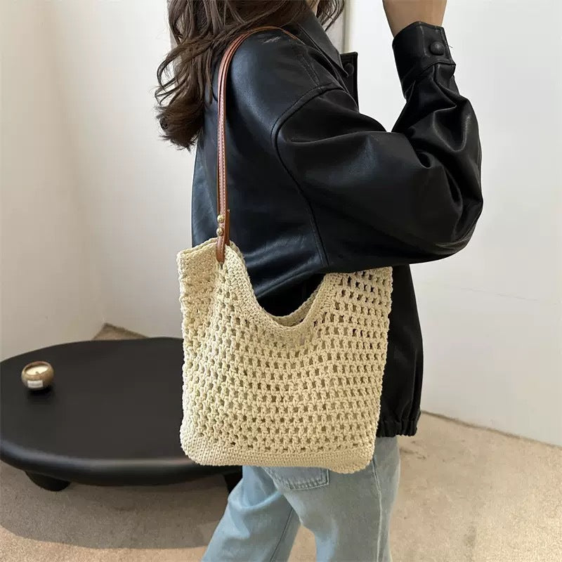Shoulder cotton rope woven bag vacation seaside summer beach bag Internet celebrity foreign style Korean version small fresh versatile small bag