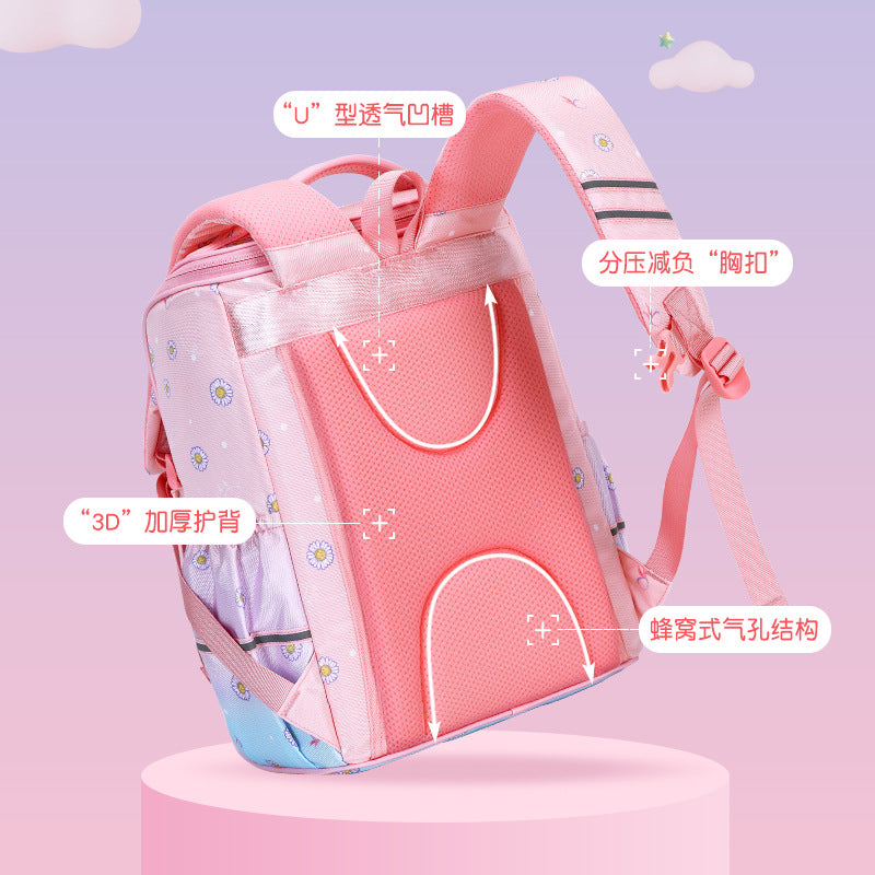 School bag for primary school students and girls Grades 1-6 Korean version of children's backpack to reduce the burden and protect the spine Lightweight girl princess backpack