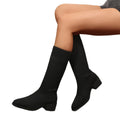 Exportplus sizefashion slim boots women's mid heel short boots knittingspring & fallsingle boots pointed thick heel women's flats