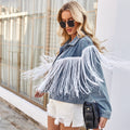 European and american cross-border trade women's spring new arrivals  independent site washed fringe long sleeve denim jacket top