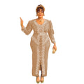 supply, hot-selling in africa, v-neck, hot diamond beads, bubble mesh sleeves, waist-length skirt, slit dress
