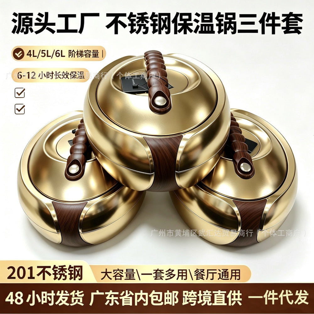Forever gold insulated lunch box 4/5/6l 3pcs high-end insulated lunch box insulated tableware cross-border direct supply