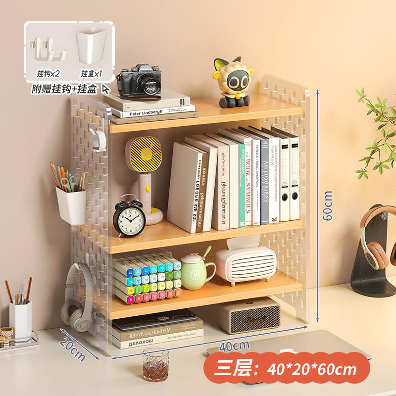 Acrylic desktop organizer, office desk pegboard, computer desk bookshelf, multi-tier storage rack with dividers
