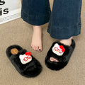 Women's fuzzy slippers - new autumn/winter collection: thick-soled, cute cartoon eyeglass kt cotton slippers, women's flip-flops