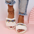 autumn and winter new arrival one-line soft bottom ethnic style fur slippers women's foreign trade large size fur ball heattech cotton dropshipping