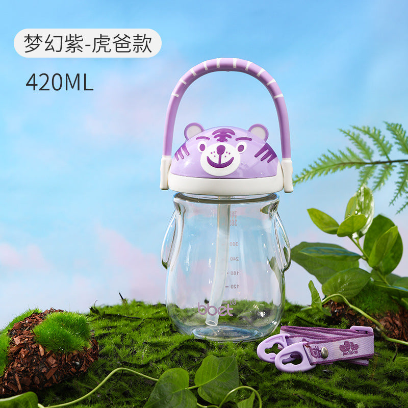 Tritan plastic baby straw cup large capacity kids water bottle cute tiger water bottle big belly cup wholesale