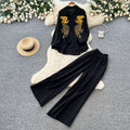 Lazy style pink embroidershirtloose pantstwo-piece setfemaleautumwork clothingslimming lookelegantsuitcasual