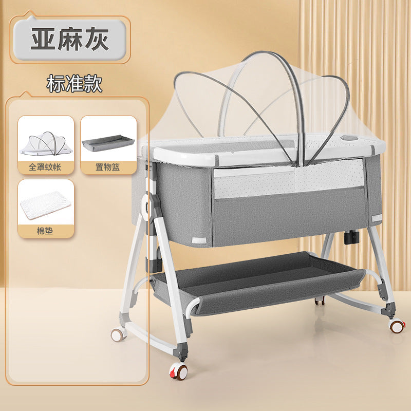 Aluminum alloy baby crib convertible to big bed, multifunctional portable folding children's bed, newborn baby bed, cradle