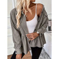 Shipped: women's corduroy ruffle button-down shirt - long sleeve casual top with pockets and ruffled hem