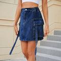 summer european and american women's clothing cross-border  new elastic waist tie-up denim cargo skirt casual mini skirt trendy