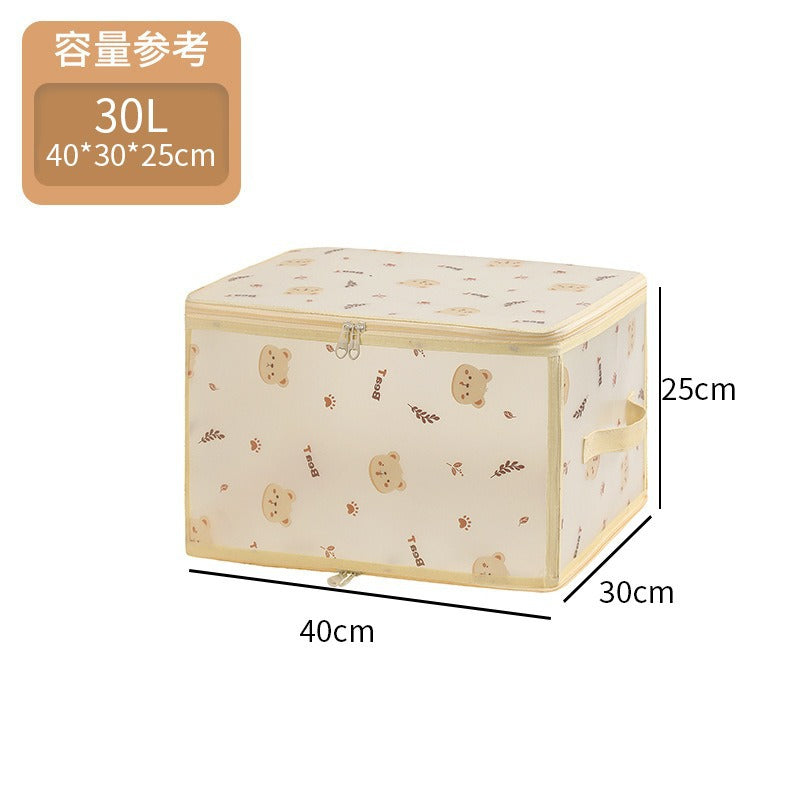 New PP waterproof storage box transparent with zipper clothing storage box original cartoon desktop cosmetics finishing box