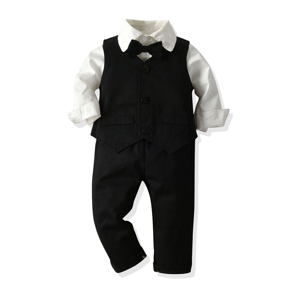 New arrival: factory direct british style boys' plaid vest, shirt, and trousers set - perfect for first birthday celebrations and formal occasions