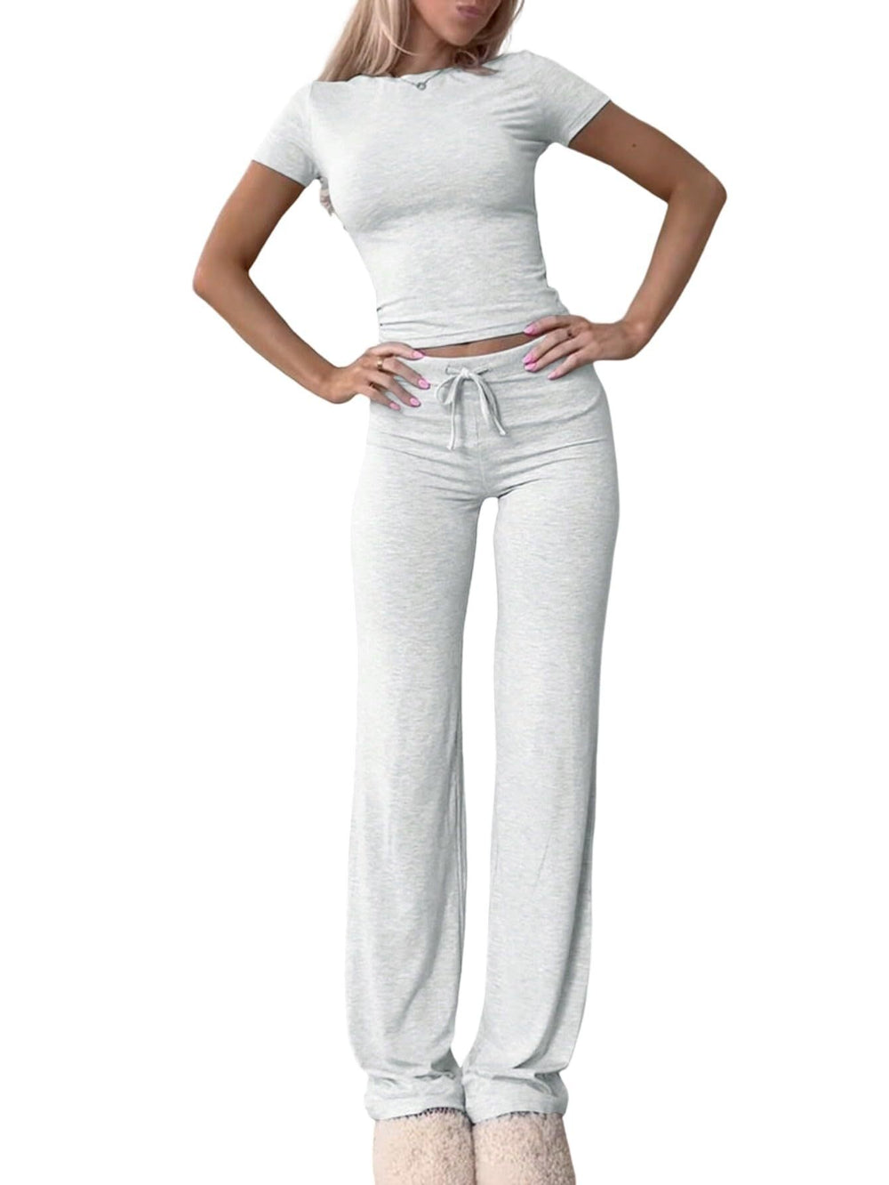 2025 amazon fashion cross-border new casual suit short sleeve tops pants home clothes sportswear yoga clothes