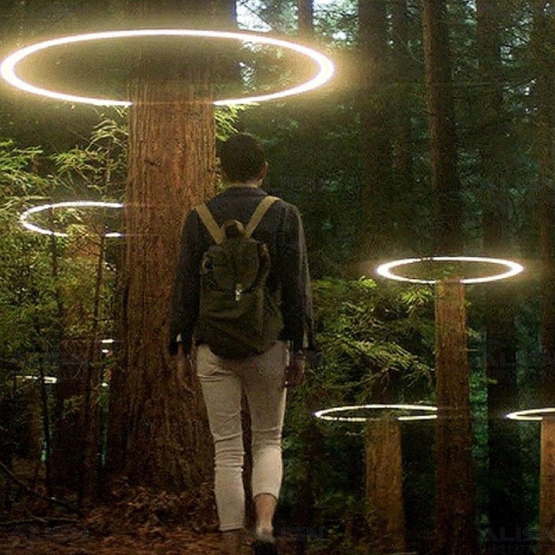 LED hanging tree circle light outdoor luminous ring geometric modeling light strip street lighting hanging tree decorative light