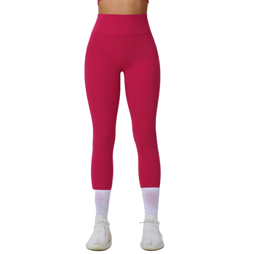 Fashion nude high waist yoga pants women's no embarrassment line high elastic sports tights peach butt lifting fitness pants
