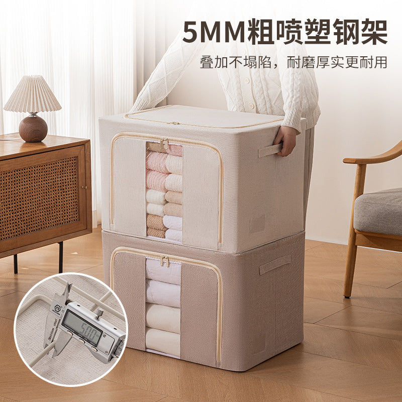 Clothes storage box Cotton and linen with steel frame Foldable storage box Cotton quilt down jacket finishing box Fabric Baina box