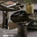 Ready-to-ship marble coffee table - luxury round coffee table with black rose design - natural stone, high-end living room table