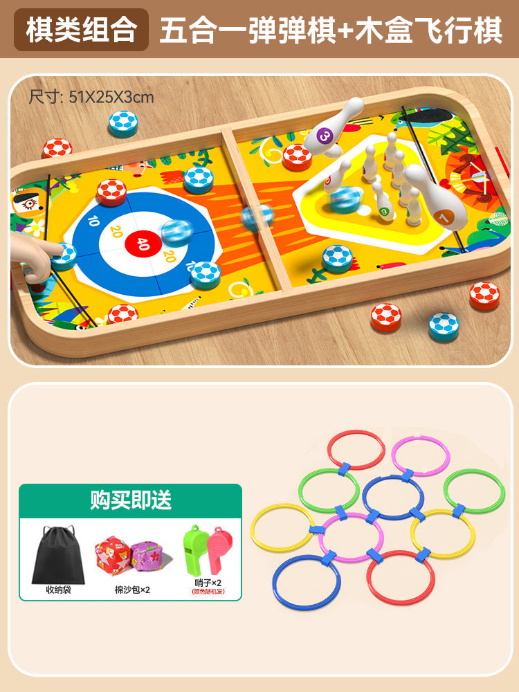 Wooden Bouncing Chess Double Table Game Bowling Parent-Child Interactive Birthday June 1st Gift Children's Educational Toys