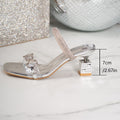 Summerplus sizemouth rhinestone high heel slippers 2026new arrival special-shaped heel cross-border fashion one-line sandals for women