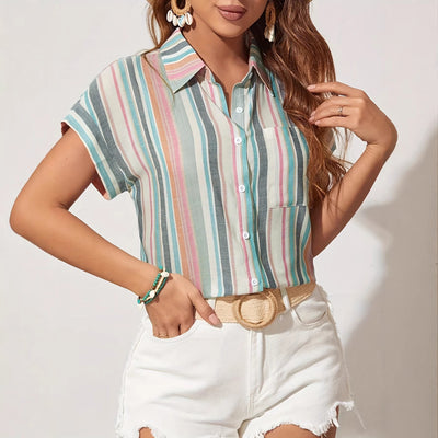 cross-border striped shirt casual women's blouse spring/summer european and american sweet style cross-border  foreign trade women's apparel