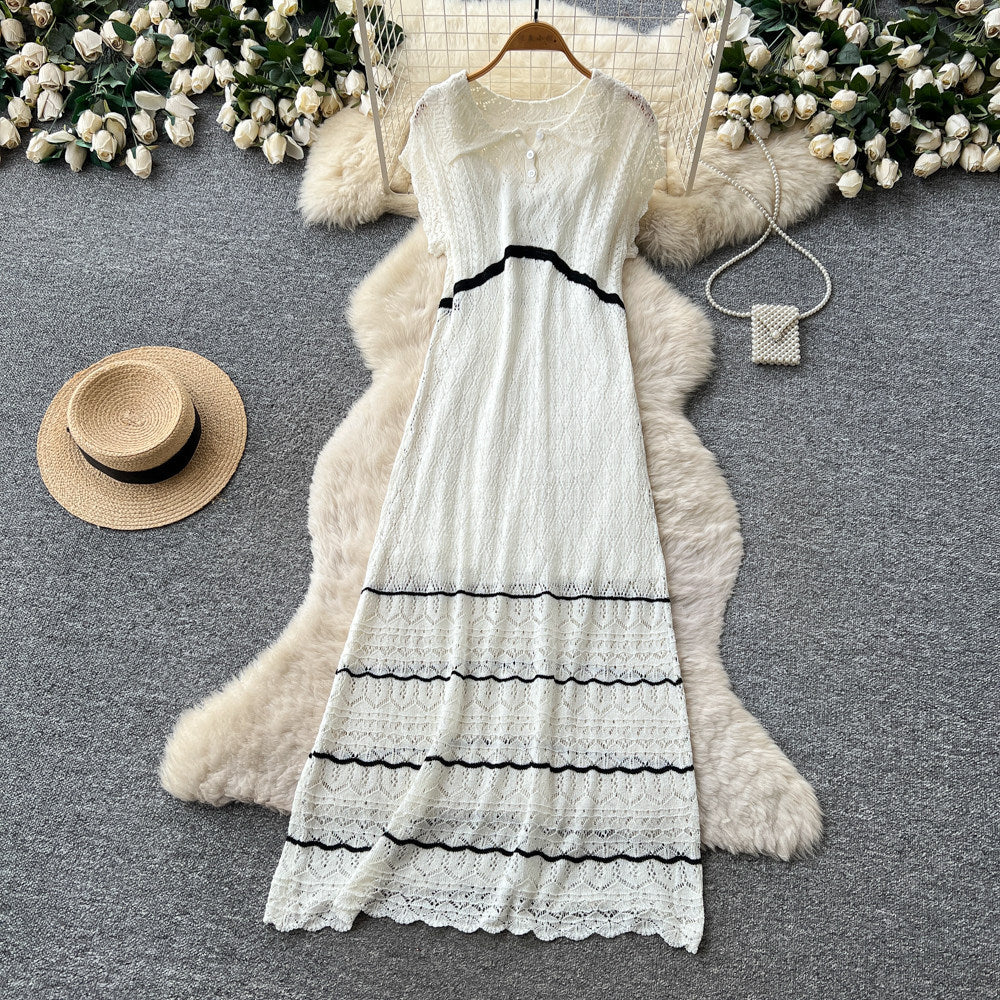 Vacation style lace cut outeleganteasiest for matchdress women's summerretroslimming look a-line long skirt work clothingelegant
