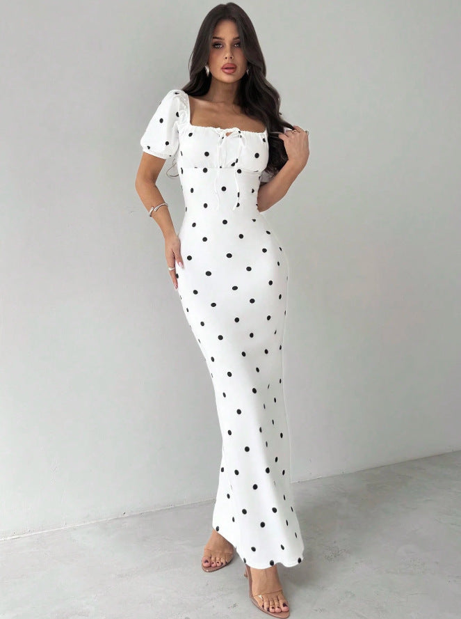 french chic polka dot dress - women's summer slim-fit knit maxi dress