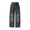 kidsloose pantsjeansk-style washed and distressed multi-flap pocket pantsretroworkwear men's and women's children's clothingstraight-leg pants