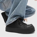 Spring chunky sneakers: black platform height increasing athletic casual board shoes, versatile commute leather low-top wear-resistant derby shoes