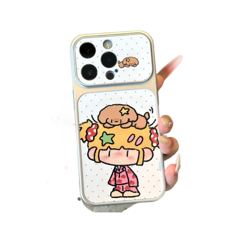 Polka dot pajama couple animal-themed phone case for apple 17, soft and cute iphone 16 large window electroplated case 15