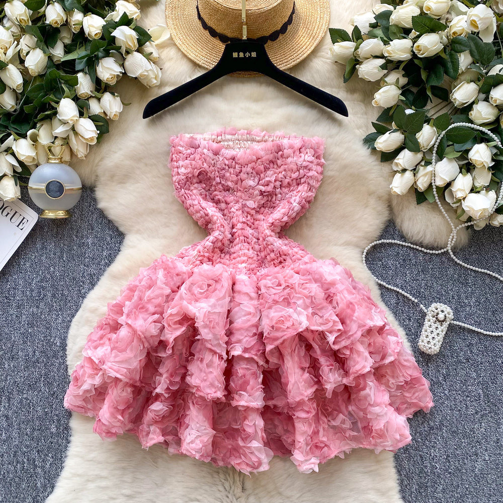 Frenchsweet atmosphere tube topdress women's summerstereo flower petites hot girl puffy short skirt