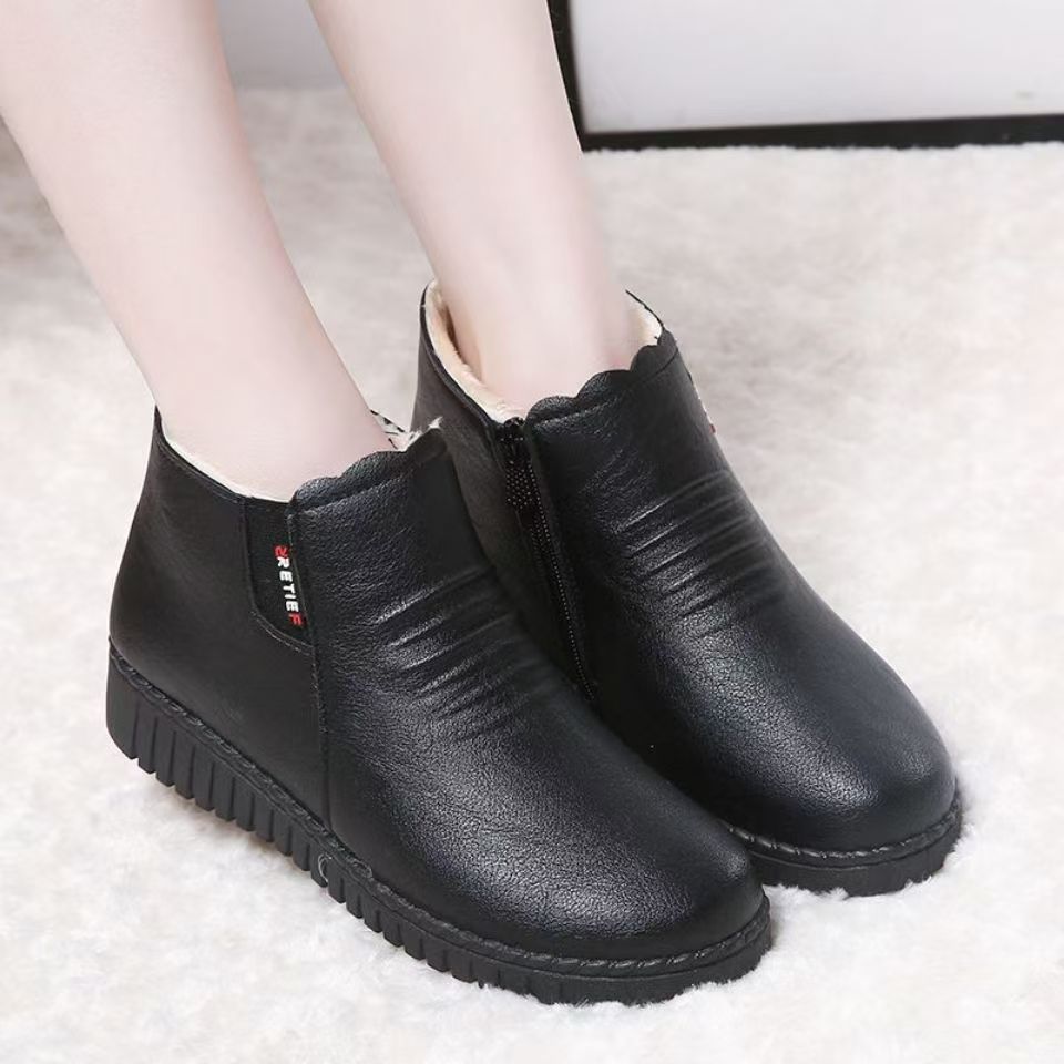 Winter slip-on fleece-lined cotton shoes heattech ladieswear shoes non-slipthickened cotton shoes for middle-aged and elderly people flatsnon-slip granny shoes
