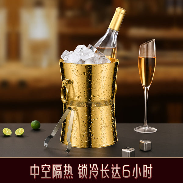 Stainless steel handle ice bucket household double-layer thermal insulation and cold preservation high-value KTV champagne red wine beer ice cubes