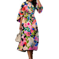 summer new arrivals: european and american style women's fashion - elegant printed midi dress with three-quarter sleeves