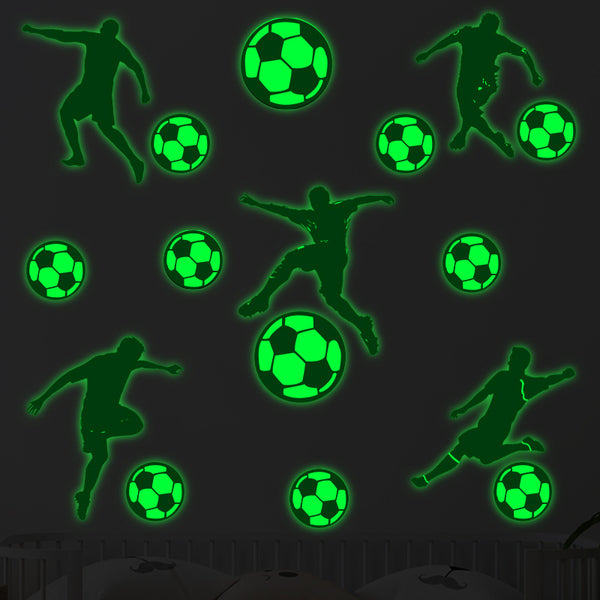 New football and character pattern luminous wall sticker, self-adhesive home decoration fluorescent removable wall sticker on the back