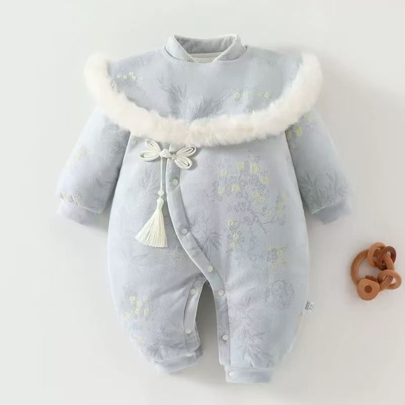 Baby winter one-piece long crawl new chinese style fashionable new chinoiserie baby thickened new year greeting clothes outwear haha