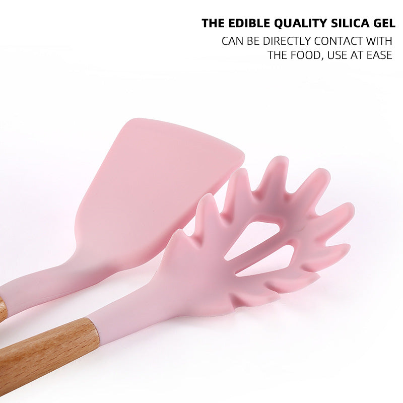in stock silicone kitchenware for home non-stick pan cooking spatula baking colorful wooden handle kitchen supplies