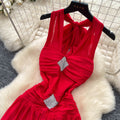 Sexy halter sleeveless v neckbacklessdress women's summer cool waist slimming look a-line long skirt redelegant skirt