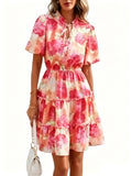 0 european and american cross-border summer women's elegant vacation print tie-strap short sleeve dress
