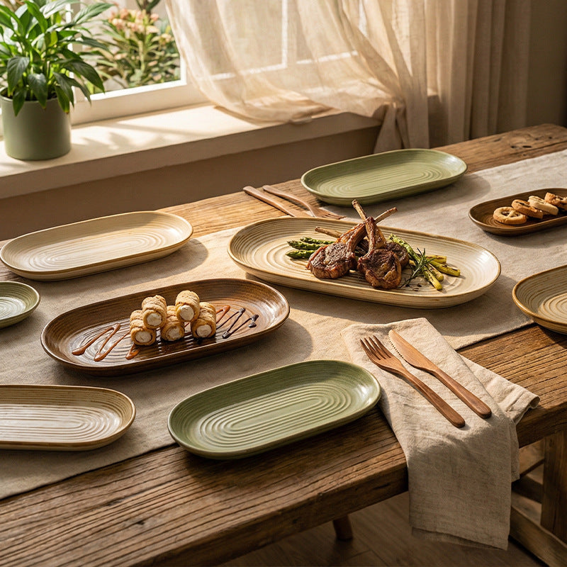 Vintage chic ceramic oval fish plate - perfect for restaurants, hotels, and home use. featuring a textured, rectangular design ideal for steamed fish, sushi, and elegant plating