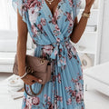 Dresssummernew arrival women best selling flutter sleeves waist floral pleated skirt