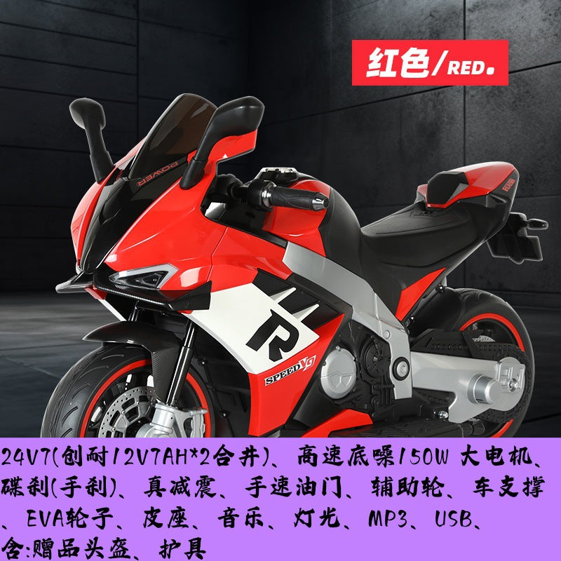 Oversized children's electric motorcycle baby toy car can seat double boys and girls with wheel lights charging stroller